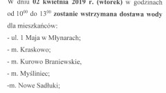 Komunikat w sprawie wstrzymania dostawy wody
