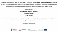 Dyżur konsultanta Mobilnego Punktu Informacyjnego Funduszy Europejskich w Urzędzie Miasta i Gminy w Młynarach