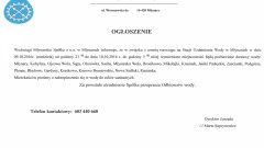 Ogłoszenie - awaria rurociągu na Stacji Uzdatniania Wody w Młynarach