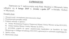 Zaproszenie na V Sesje Rady Miejskiej w Młynarach