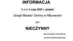 Informacja dotycząca pracy Urzędu Miasta i Gminy w Młynarach.