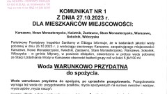 Komunikat Państwowego Powiatowego Inspektora Sanitarnego o warunkowej przydatności wody do spożycia