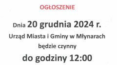 Uwaga! W dniu 20 grudnia Urząd czynny do godziny 12.