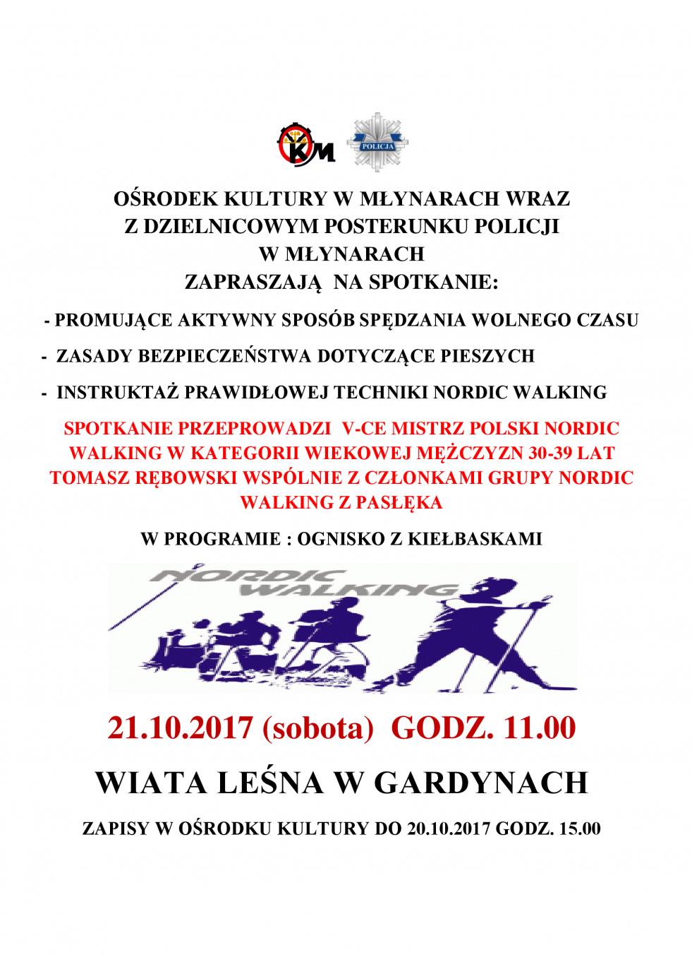 Spotkanie integracyjno-informacyjne sympatyków Nordic Walking. Zapraszamy