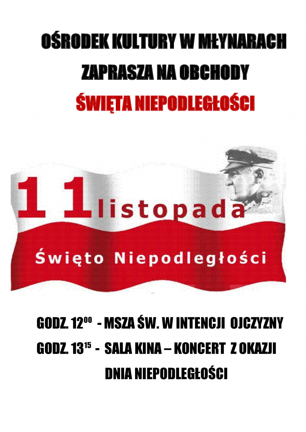 Zaproszenie na koncert z okazji Dnia Niepodległości- 11 listopada