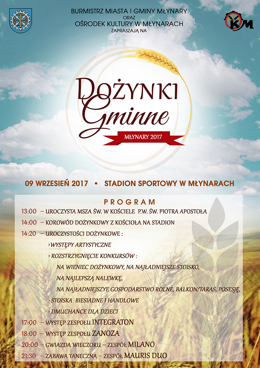 Dożynki Gminne 2017 - 9 września 2017 r. godz. 13.00 ZAPRASZAMY 