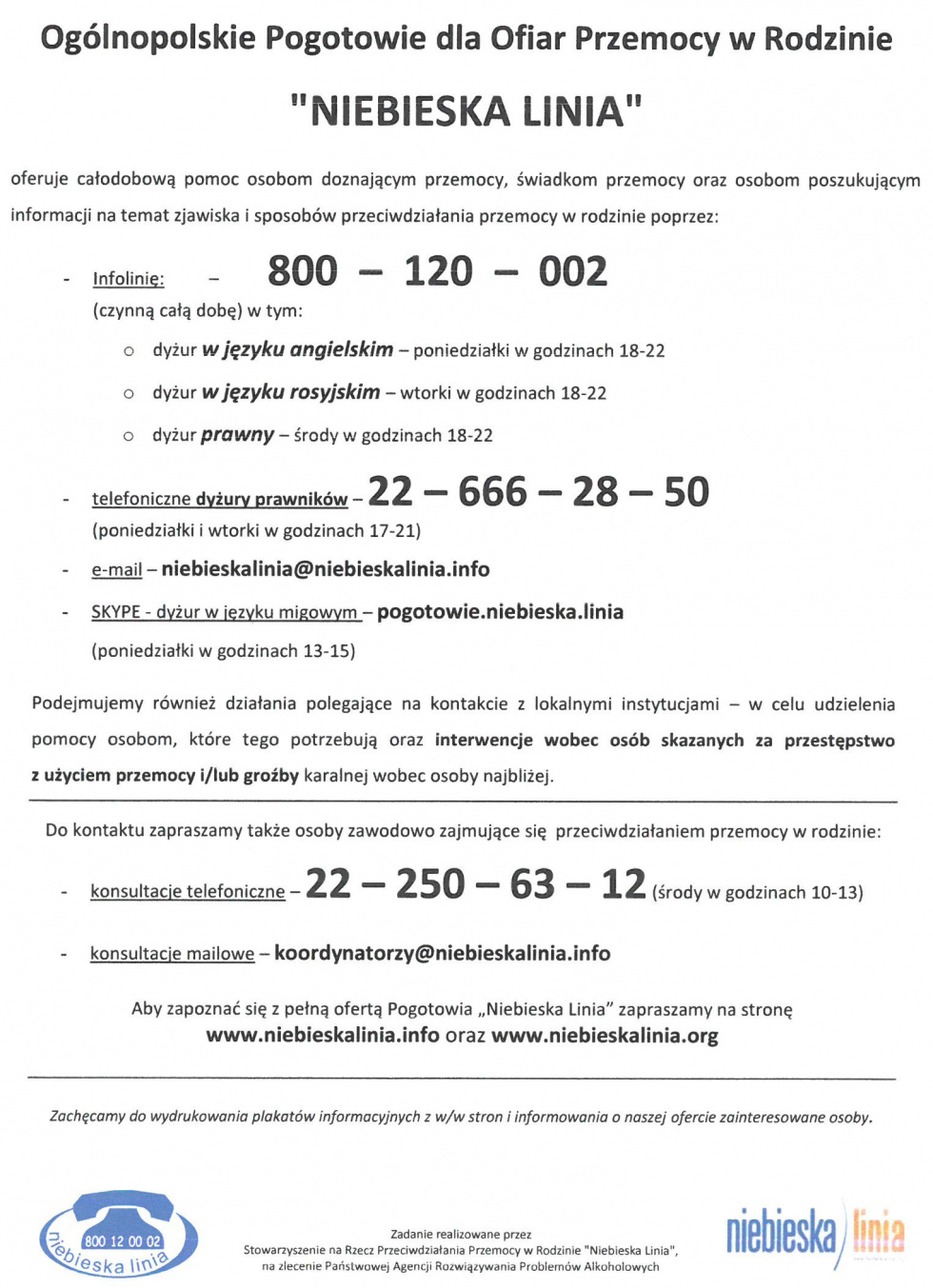 Ogólnopolskie Pogotowie dla Ofiar Przemocy w Rodzinie "Niebieska Linia"