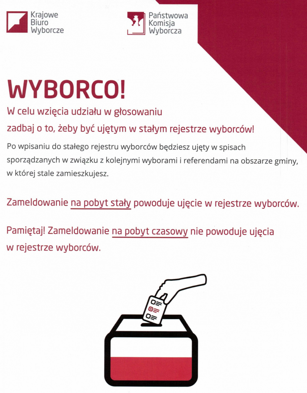 Wyborco! Zadbaj o to, żeby być ujętym w stałym rejestrze wyborców.