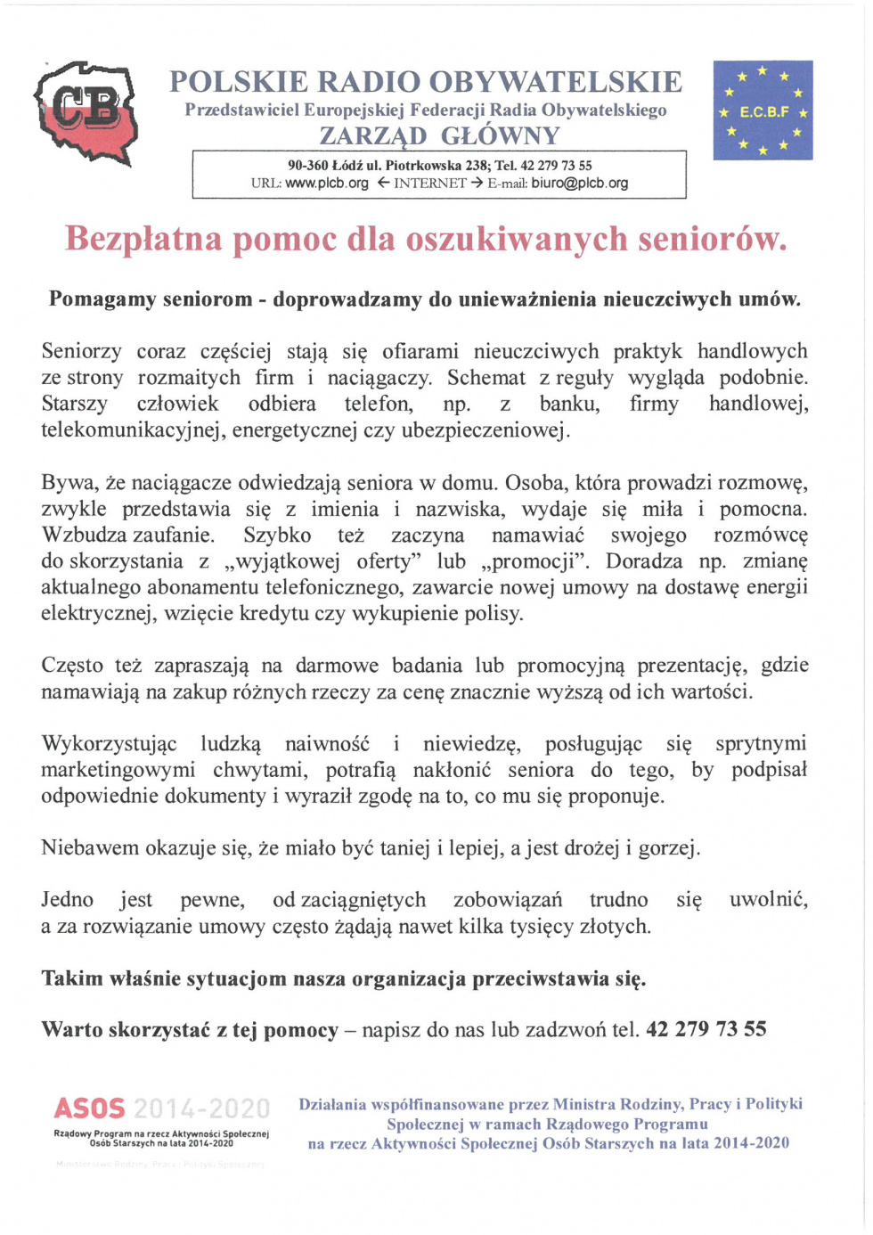 Bezpłatna pomoc dla oszukiwanych seniorów