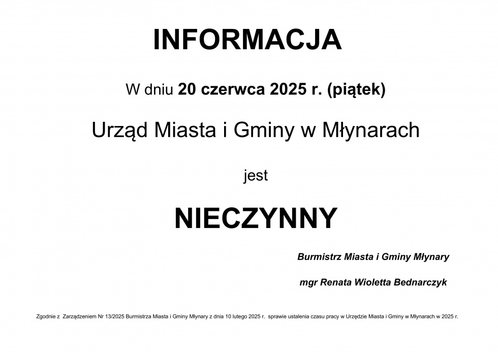 Informacja dotycząca pracy urzędu.