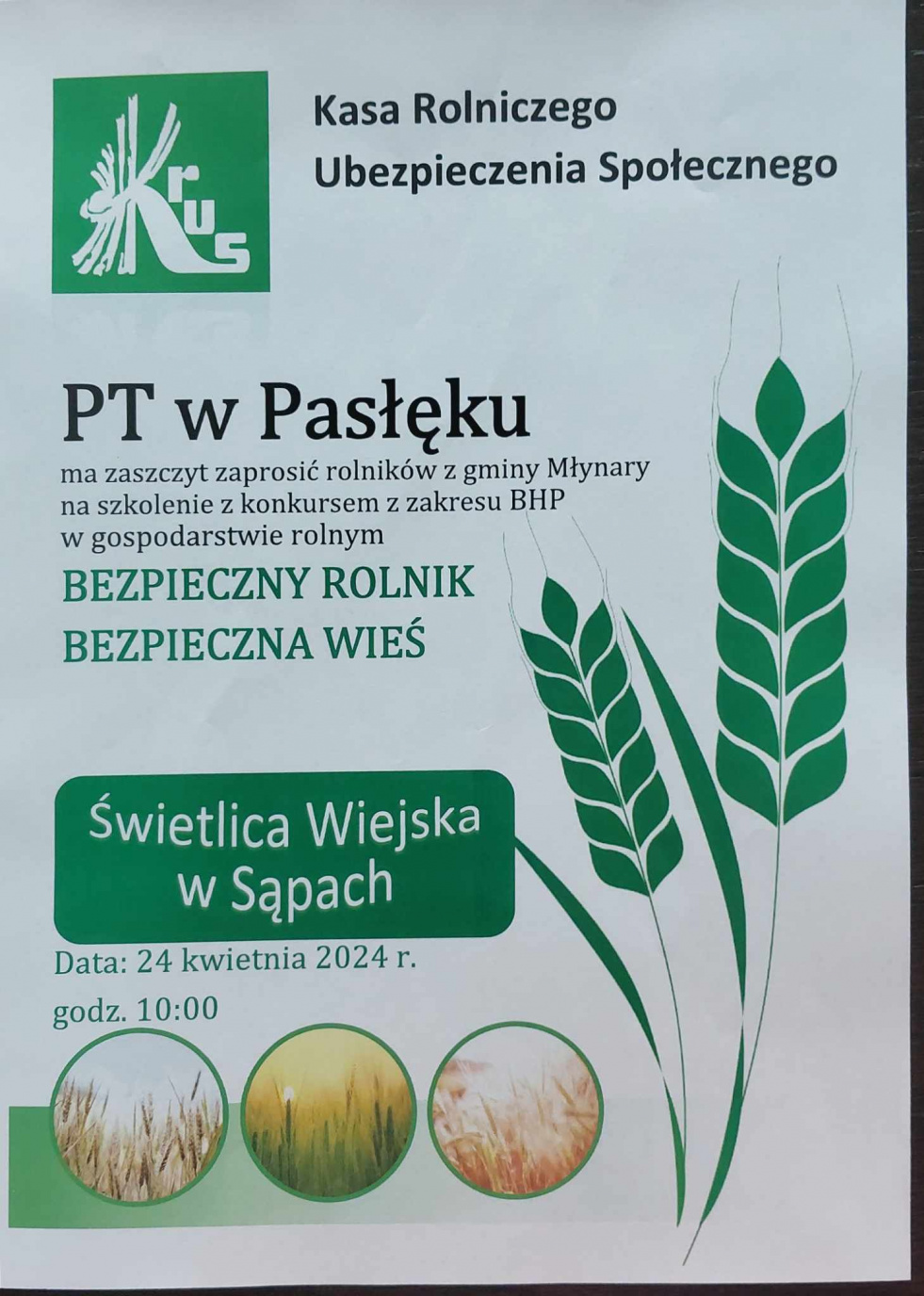 Zaproszenie dla rolników z Gminy Młynary.